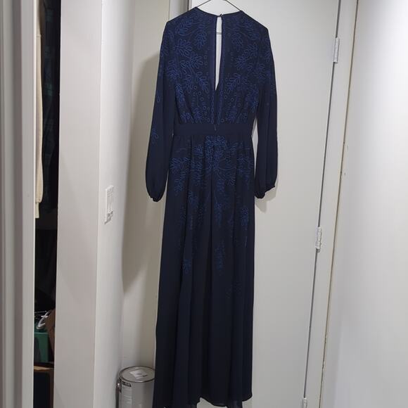 Honey Punch Lulus Maxi Embroidered Floral Romper V-Neck Dress Drk Navy Blue Sz S - Picture 8 of 8